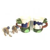 PR Hand Painted Art Pottery Mugs & Pr Elephants