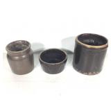 3 Dark Brown Stoneware Crocks
