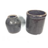 Pr Dark Brown Stoneware Crocks