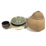 Handcrafted Ceramic Pot w/ Lid + Bowls & Cup