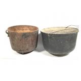 2 Large Cast Iron Hanging Pots