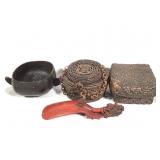 4 pcs Carved Tribal Items & Baskets