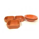 6 Orange Bowls Clipped Corner Square Porcelain +