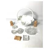Milk Glass Basket w Praying Figures +