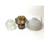 3 Vtg Lamp ShadesTiffin Glass Fruit Basket +