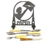 Metal Newspaper Holder Forks Bakelite Knife +