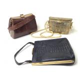Vtg Faux Reptile Skin Purses & Metal Evening Bag