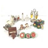 11 Salt & Pepper Lusterware Hand Painted & Metal