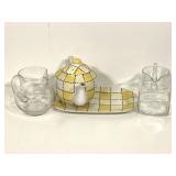 Glass Pitcher Kikusui Checkers Teapot W/ Tray
