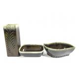 Vtg 70s Green Drip Hull Pottery Vase & Bowls
