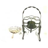 Wrought Iron Magazine Rack & Pedestal Bowl