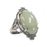 Sterling Lt Green Jadeite Ring
