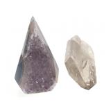 Ppl Amethyst on Polished Blue Agate & Smoky Qz Xl