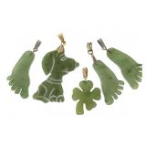 Carved Jade Snoopy, Feet & Shamrock Pendants