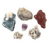 6 Stilbite w Drusy Chalcedony Red Qz Tourmaline+