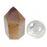 Rainbow QZ Sphere & Phantom Citrine Tower 4 oz TW