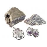 Raw Purple Agate w/ Polished Pendant & Earrings