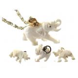 Carved Ivory Elephant Pendants & Necklace