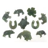 Carved Jade Bears, Horseshoe, Turtle, Fish +