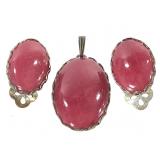 Sterling Earring & Pendant Set w/ Lapidary Stones