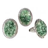 Carved Jade Sterling Earring & Ring Set