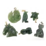 Carved Jade Pendants Fish, Horse, Cat, Turtle +
