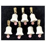 Mother of Pearl Bell Pendants w/ Pink Stone Beads