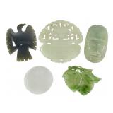 Polished Jade Carvings Bird Peaches Flowers +