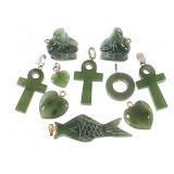 Carved Jade Ankhs, Seals, Fish, Hearts & Ring