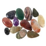 14 Cabochon & Teardrops Polished Golden Plume Agat