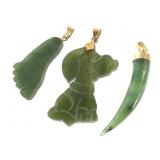 Carved Jade Foot Snoopy & Fang Pendants