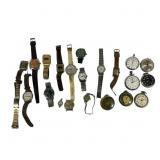 21 Misc Used or For Parts Pocket & Wrist Watches