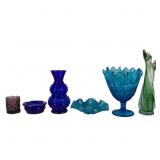 Aqua Blue & Green Glass Vases Ash Tray +