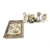 Hand Painted Ceramic Items w Figures Ash Tray +