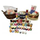 Basket of Thread w Tins of Buttons Sewing Supplies