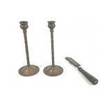 Vtg Brass Cangle Holders + Heated Hair Comb
