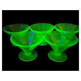 5 Uranium Glass Martini Glasses