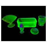 Vaseline & Uranium Glass w Fan Vase Shaker +
