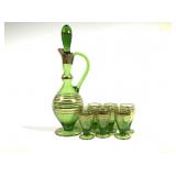 Green Gilded Romanian Decanter & Glasses