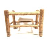 Vtg Wood & Wicker Foot Stool