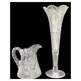 Large Crystal Vase & Pitcher