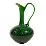 Art Glass Green Pitcher w Handle