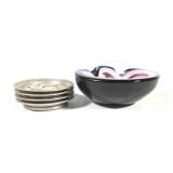 Vtg Glass Shell Ash Tray + Drink Coasters