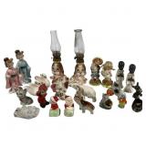 23 Ceramic Animal Figures w Oil Lamps & Shakers