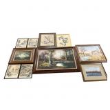10pcs Vtg Paintings & Art Farm Scenes Birds +