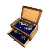 Wood Jewelry Box w Misc Costume Jewelry