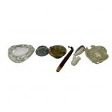 Ceramic & Wood Tobacco Pipes w 4 Ash Trays