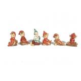 6 Small Early Ceramic Elf Figures - Japan