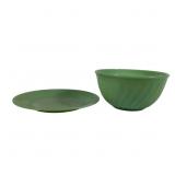 Fire King Green Milk Glass Bowl & Plate