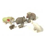 6 Mixed Media Miniature Elephant Figures